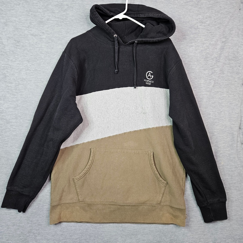 Acapulco Gold Mens XL Hoodie Black Grey Olive Colorblock Cotton Made in Canada